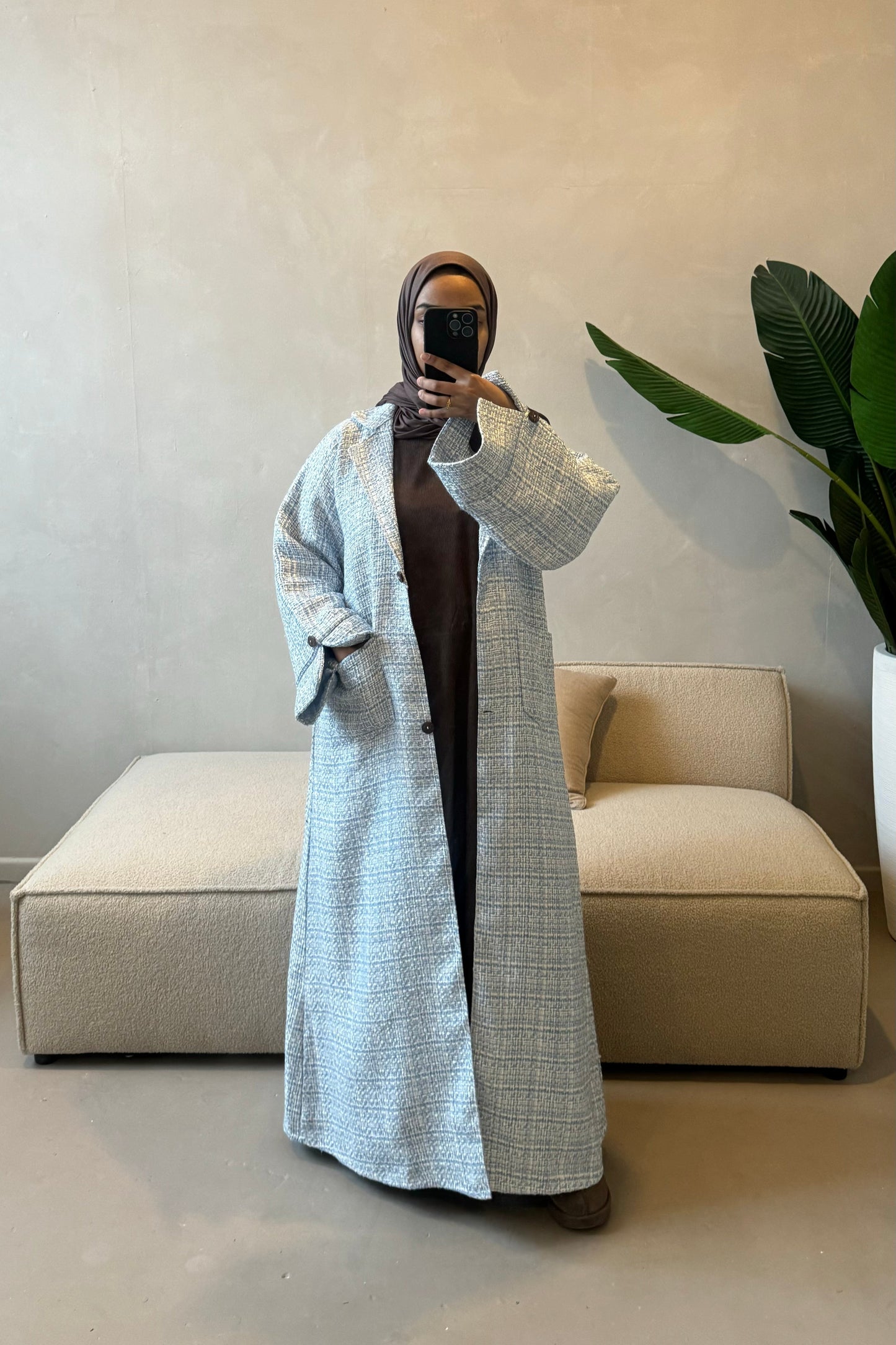 Tweed Abaya Coat - Snow