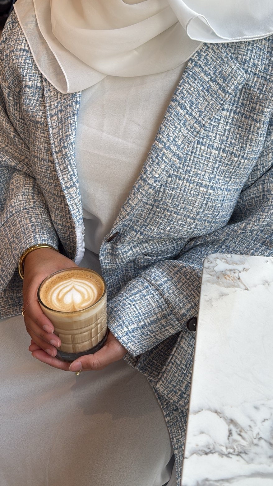 Tweed Abaya Coat - Snow