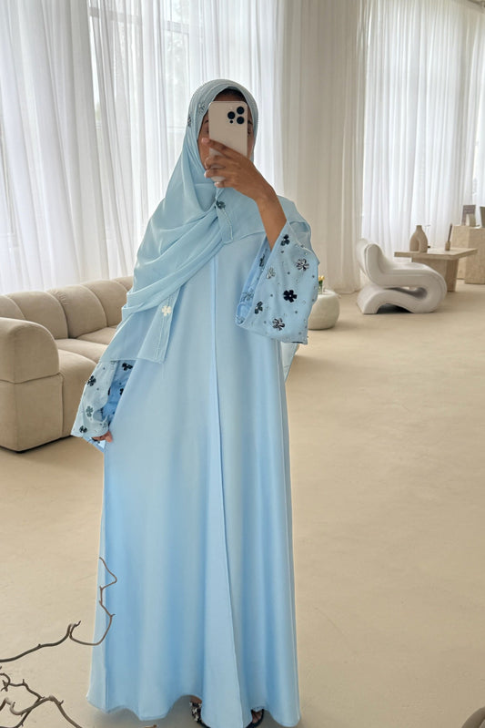 Cielé abaya - Floral Threadwork sleeves and matching pearl hijab