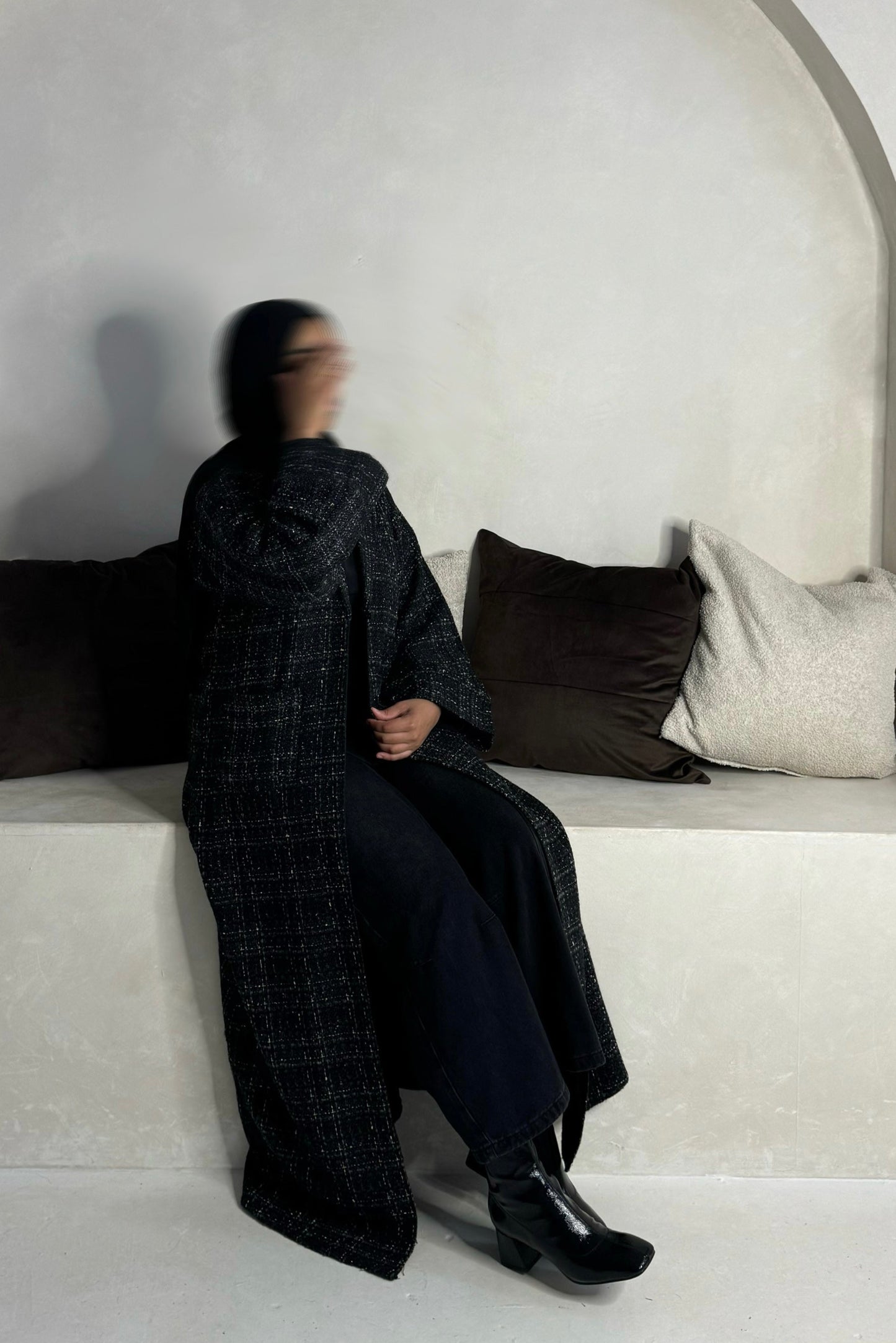 Tweed Abaya Coat- Noir