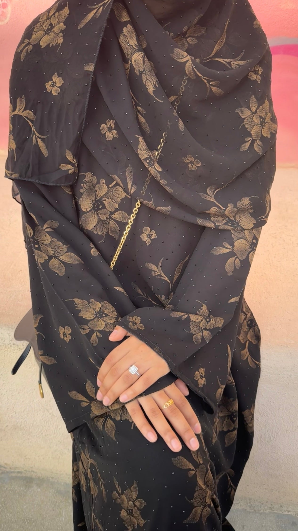Sparkle Chiffon Abaya - 4-Floral