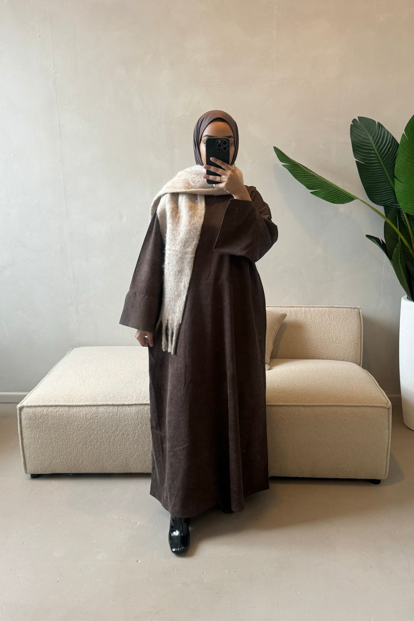 Essential Corduroy Abaya Set - Mocha