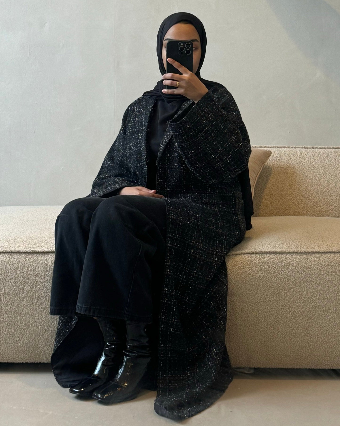 Tweed Blazer Abaya - Noir