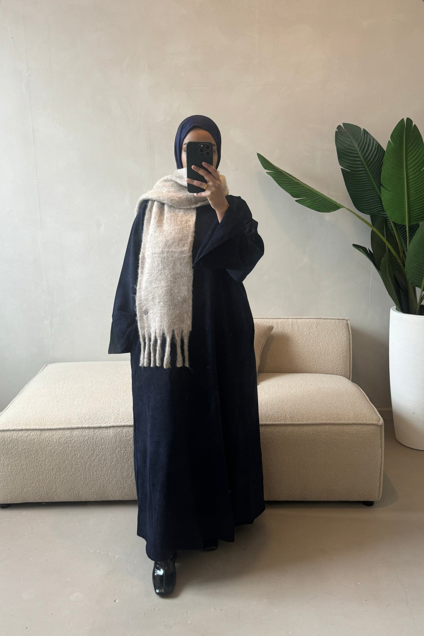 Essential Corduroy Abaya Set- Navy