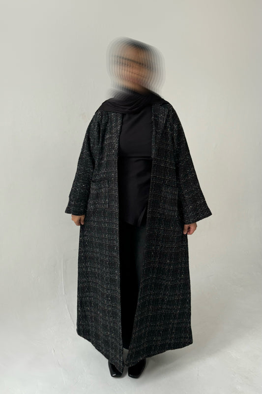 Tweed Blazer Abaya - Noir