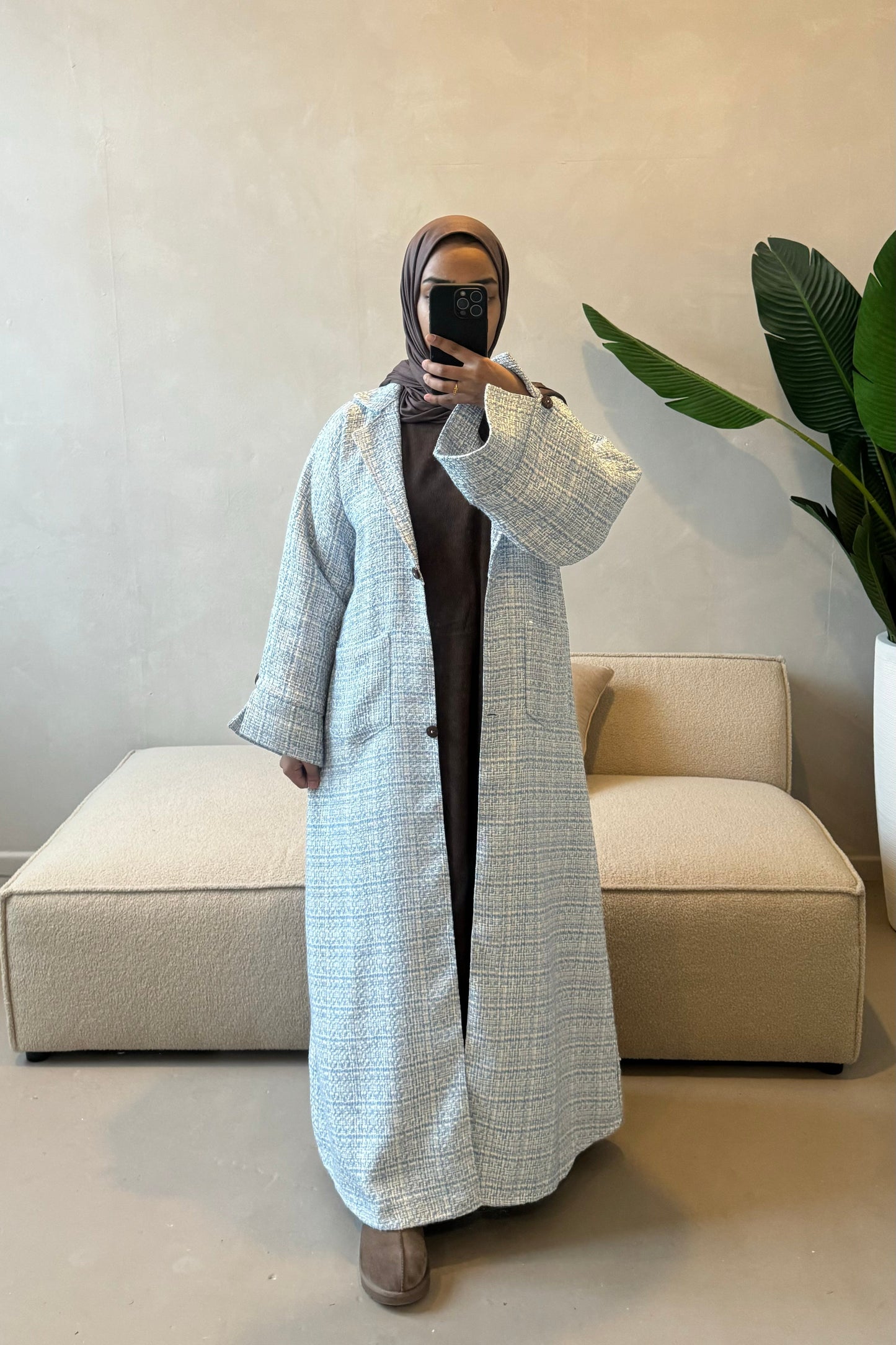 Tweed Blazer Abaya - Snow