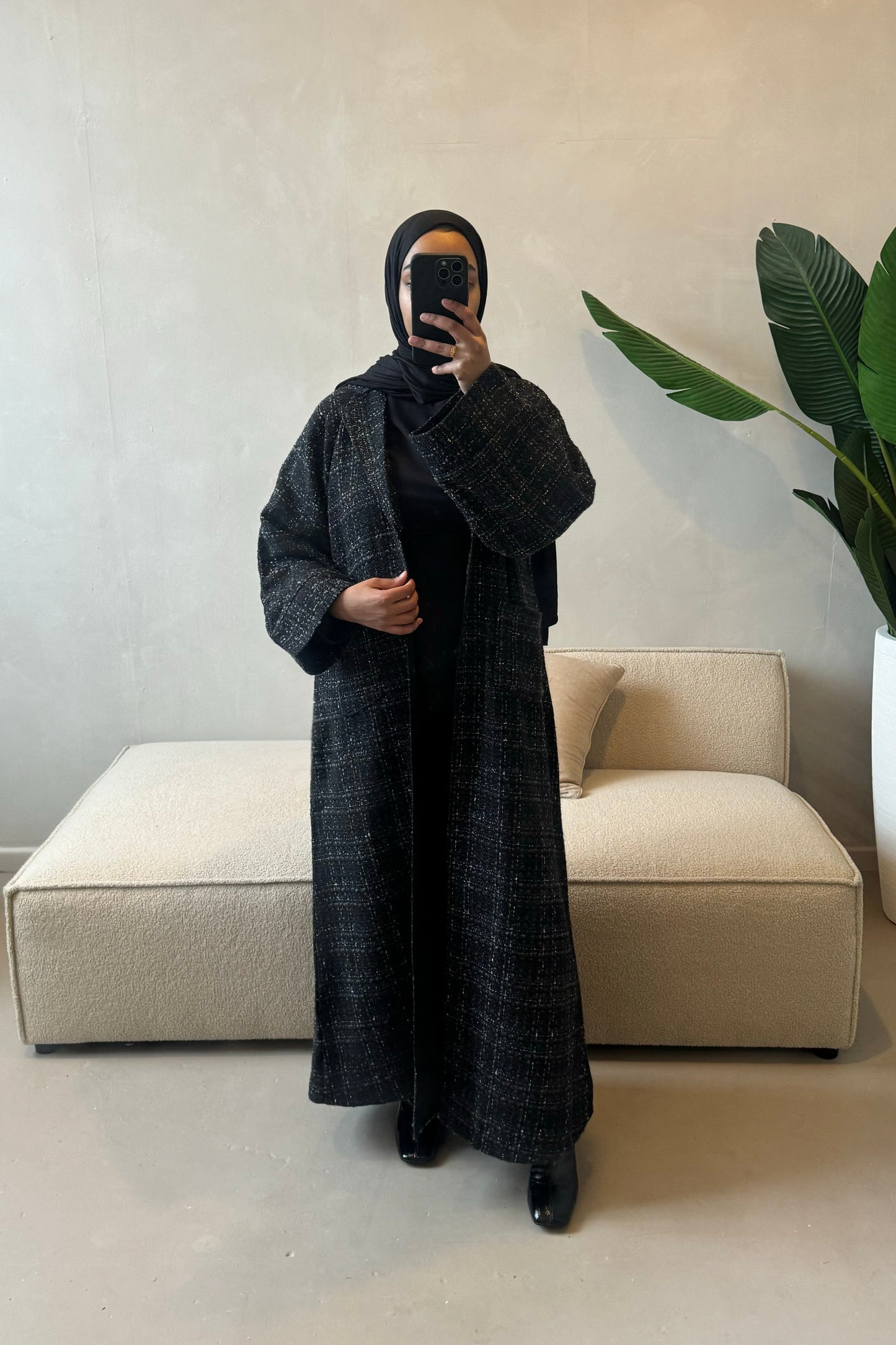 Tweed Blazer Abaya - Noir