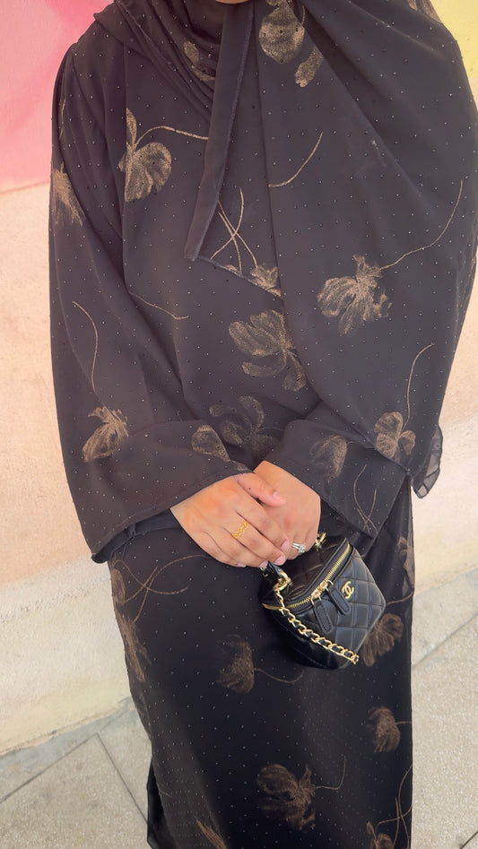 Sparkle Chiffon Abaya - 5-Swiss Leaf